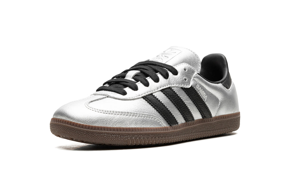 adidas Samba OG Sneakers - Metallic Silver and Black with Dark Brown Gum Sole
