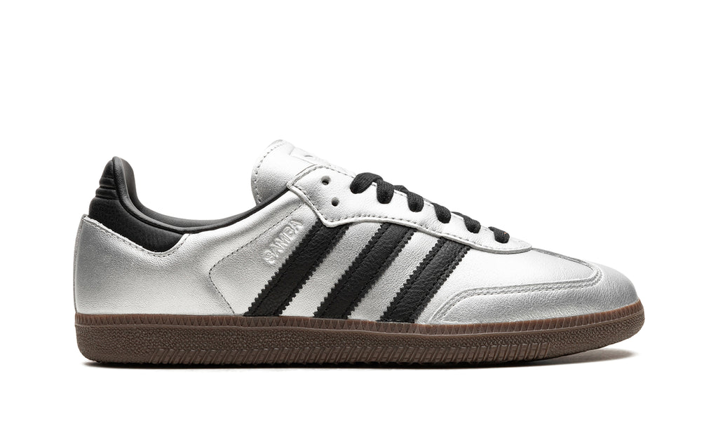 adidas Samba OG Sneakers - Metallic Silver and Black with Dark Brown Gum Sole