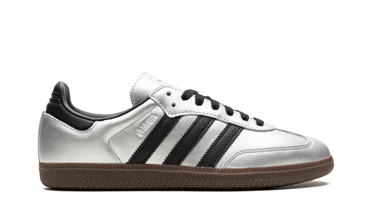 adidas Samba OG Sneakers - Metallic Silver and Black with Dark Brown Gum Sole