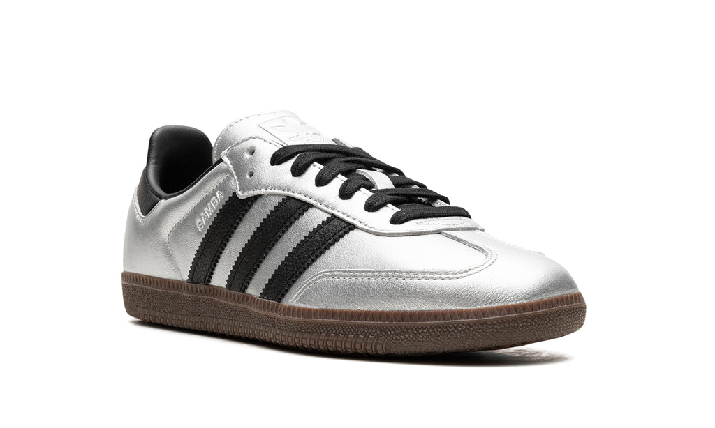 adidas Samba OG Sneakers - Metallic Silver and Black with Dark Brown Gum Sole