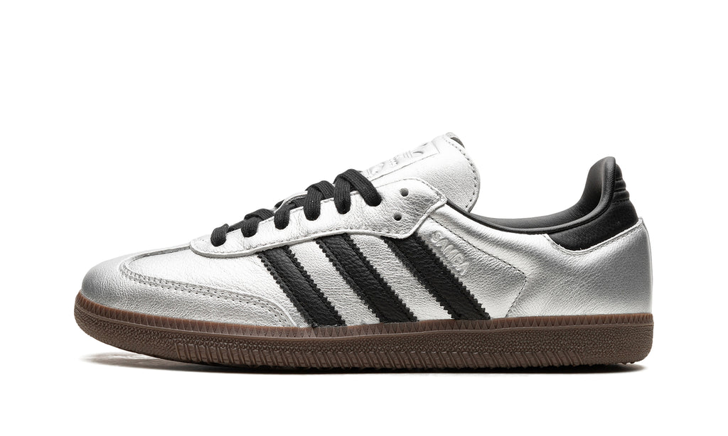 adidas Samba OG Sneakers - Metallic Silver and Black with Dark Brown Gum Sole