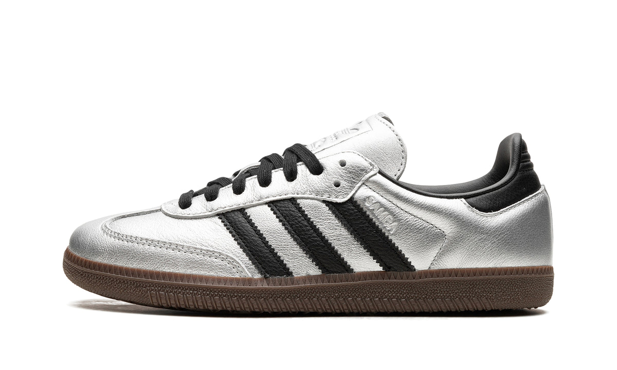 adidas Samba OG Sneakers - Metallic Silver and Black with Dark Brown Gum Sole