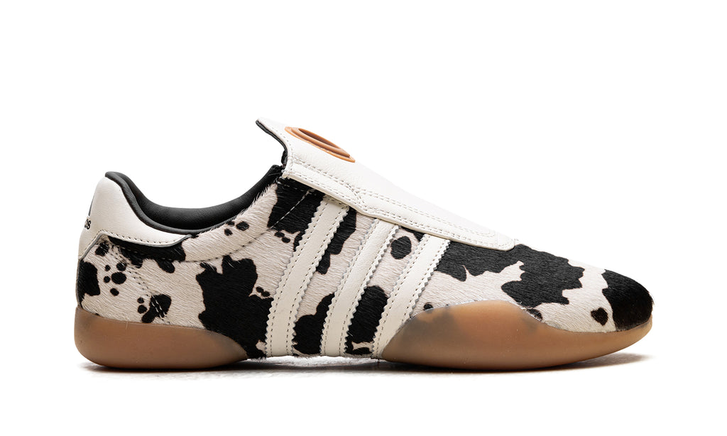 adidas Taekwondo Mei Slip-On Shoes - Black and Cream Cow Print with Gum Sole