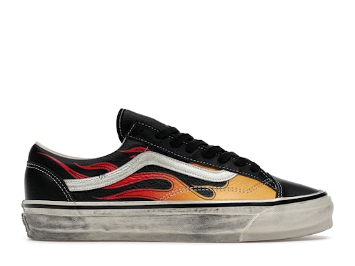 Vans Old Skool Sneakers - Black with Red & Yellow Flame Graphics