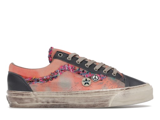 Vans Old Skool Sneakers - Coral & Gray with Patchwork Stripe and Decorative Charms