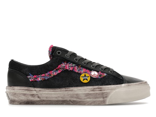 Vans Old Skool Sneakers - Black with Pink Patchwork Stripe & Decorative Charms