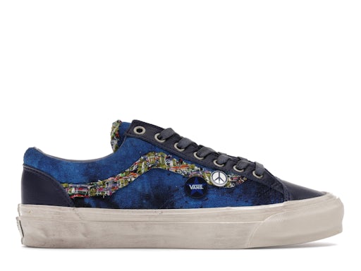 Vans Old Skool Sneakers - Navy with Multicolor Patchwork Stripe & Peace Charm