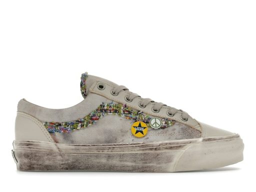 Vans Old Skool Sneakers - Oatmeal with Patchwork Stripe & Decorative Charms
