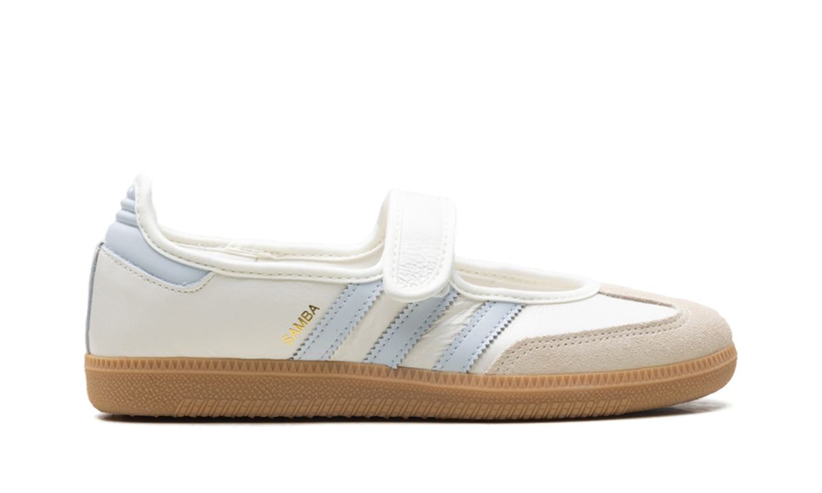 adidas Samba Jane Mary Jane Sneakers - White & Light Blue with Gum Sole