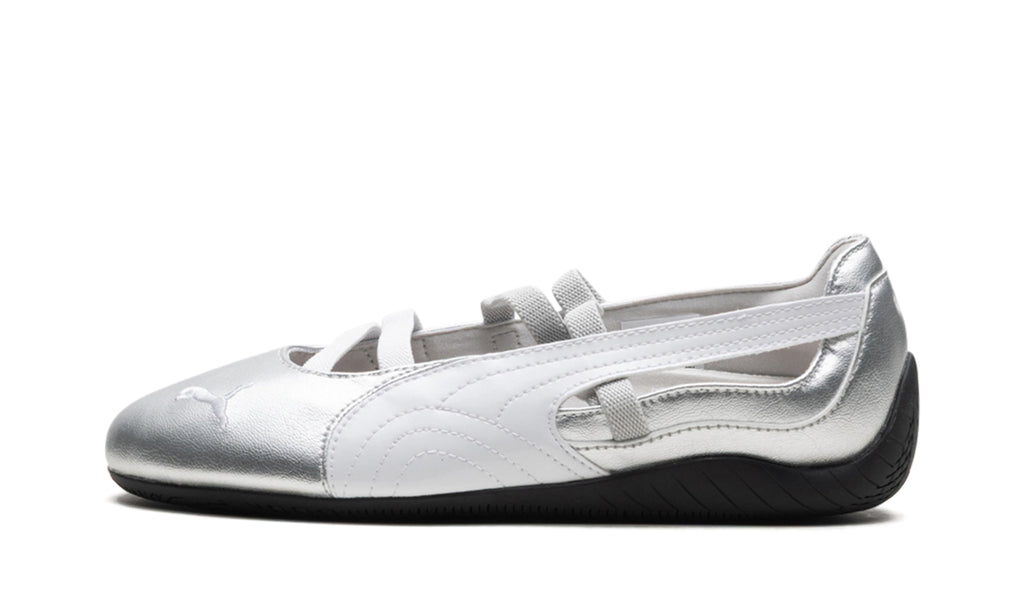 PUMA Speedcat Ballet Flats - Metallic Silver and White with Black Outsole