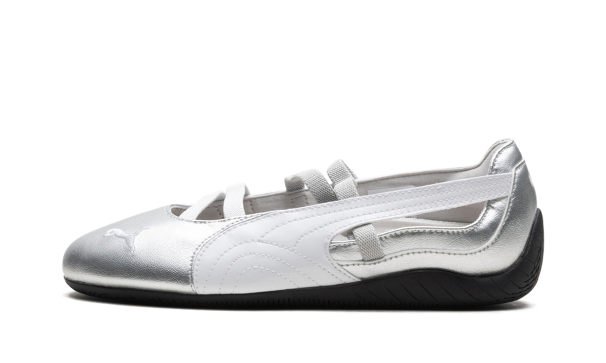 PUMA Speedcat Ballet Flats - Metallic Silver and White with Black Outsole