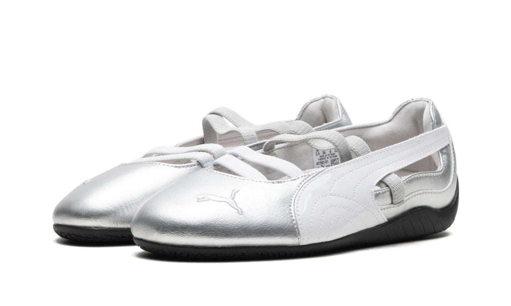 PUMA Speedcat Ballet Flats - Metallic Silver and White with Black Outsole