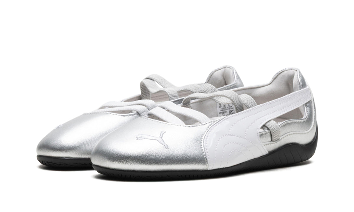 PUMA Speedcat Ballet Flats - Metallic Silver and White with Black Outsole