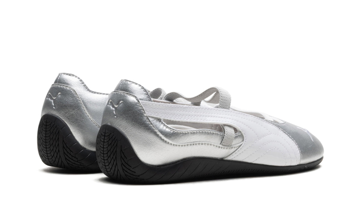 PUMA Speedcat Ballet Flats - Metallic Silver and White with Black Outsole