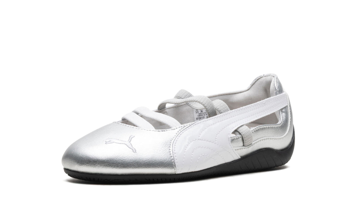 PUMA Speedcat Ballet Flats - Metallic Silver and White with Black Outsole