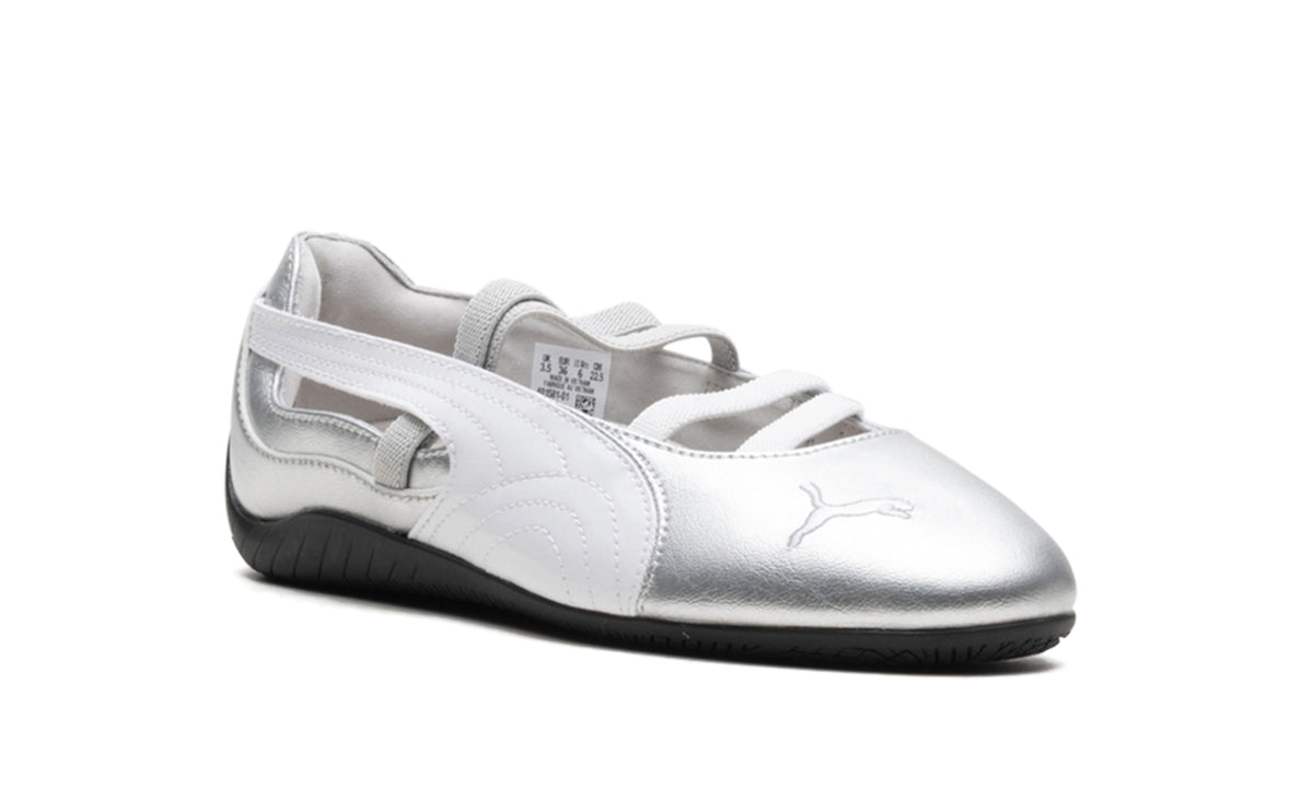 PUMA Speedcat Ballet Flats - Metallic Silver and White with Black Outsole