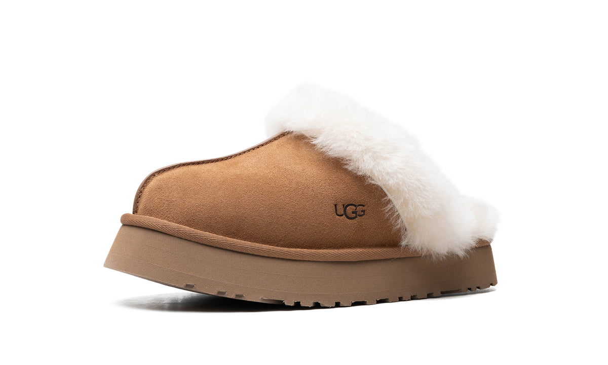 UGG Disquette Platform Slippers - Chestnut Brown with Cream Trim