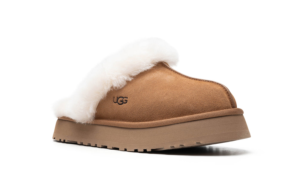 UGG Disquette Platform Slippers - Chestnut Brown with Cream Trim