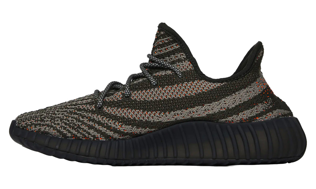 adidas Yeezy Boost 350 V2 Sneakers - Dark Grey and Black with Orange Stripe