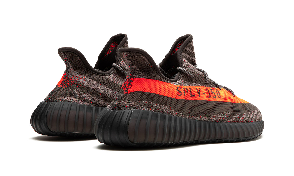 adidas Yeezy Boost 350 V2 Sneakers - Dark Grey and Black with Orange Stripe