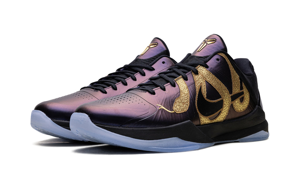 Nike Kobe 5 Protro Basketball Shoes - Iridescent Purple & Black with Gold Snake Detailing