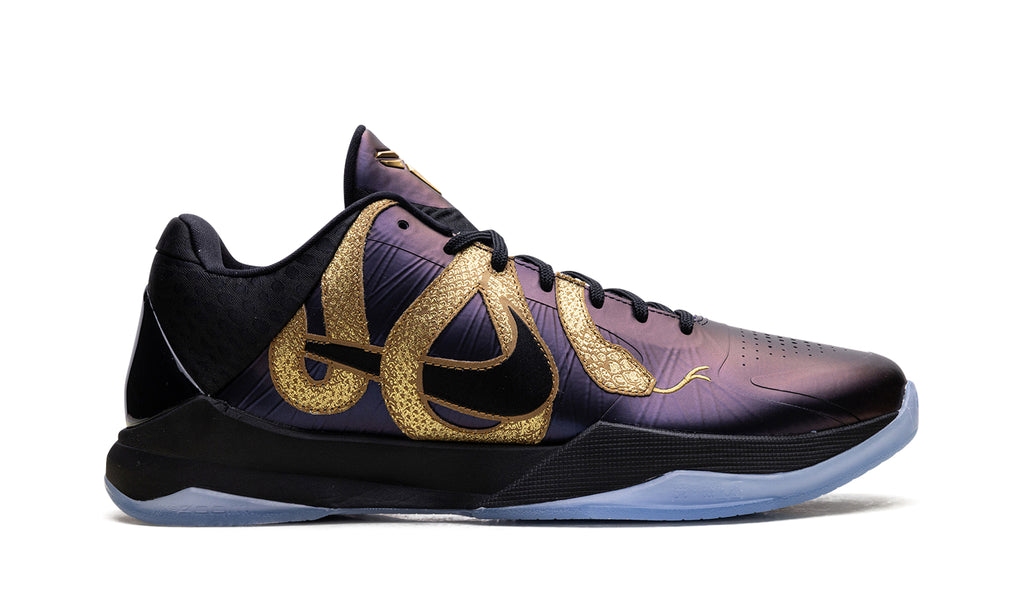 Nike Kobe 5 Protro Basketball Shoes - Iridescent Purple & Black with Gold Snake Detailing
