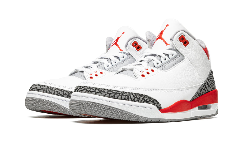 Air Jordan 3 Retro Sneakers - White and Red with Gray Elephant-Print Overlays