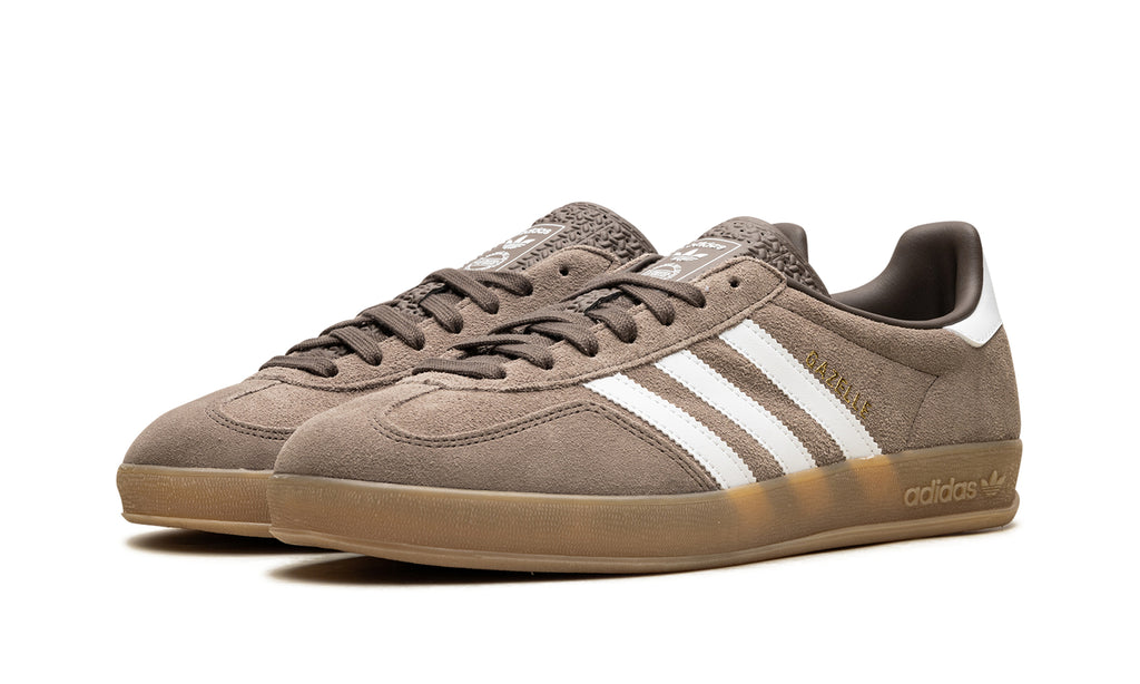 adidas Gazelle Indoor Sneakers - Taupe with White Stripes and Gum Sole