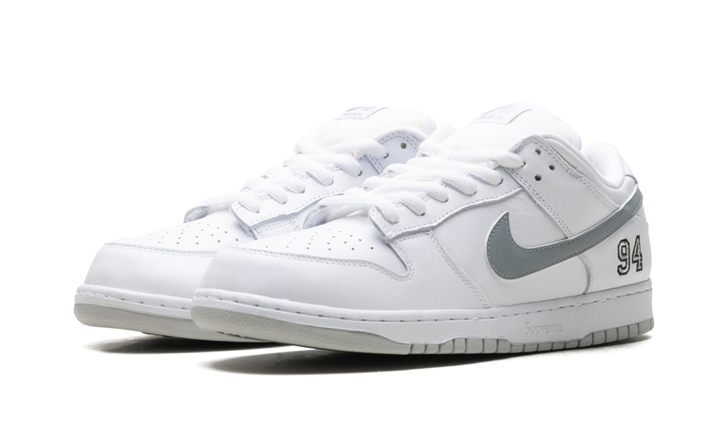 Nike Dunk Low Sneakers - White & Gray with 94 Heel Detail