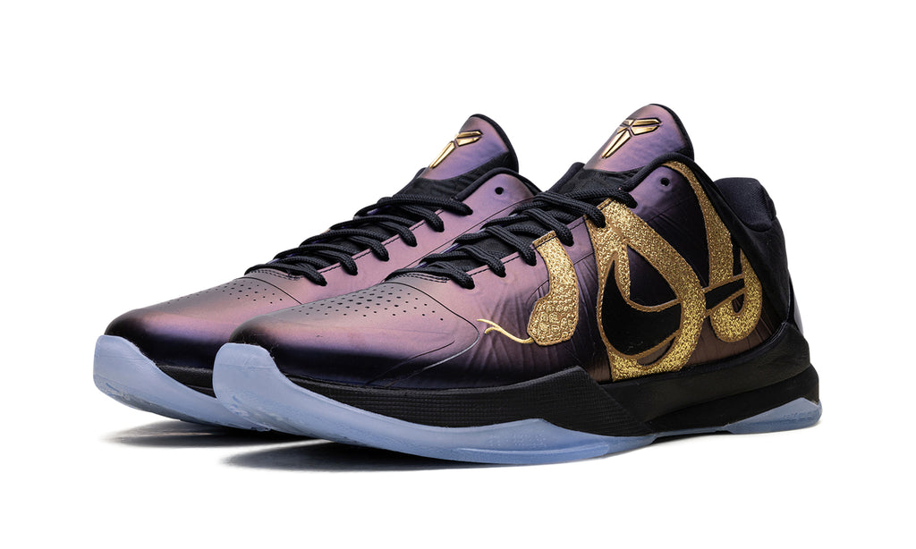 Nike Kobe 5 Protro Basketball Shoes - Iridescent Purple & Black with Gold Snake Detailing