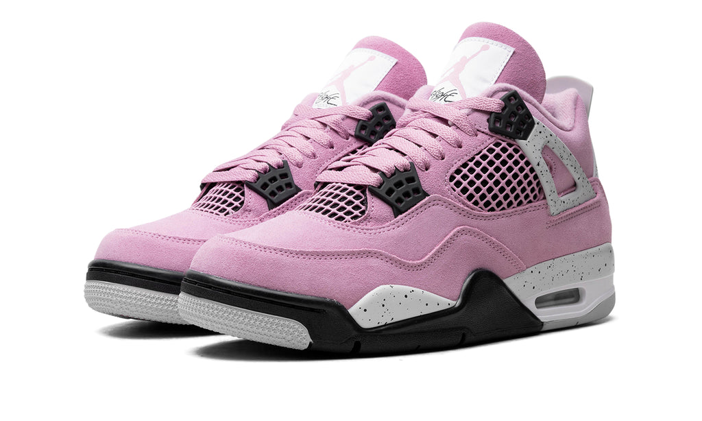 Air Jordan 4 Retro Sneakers - Pink with Speckled Grey and Black Details