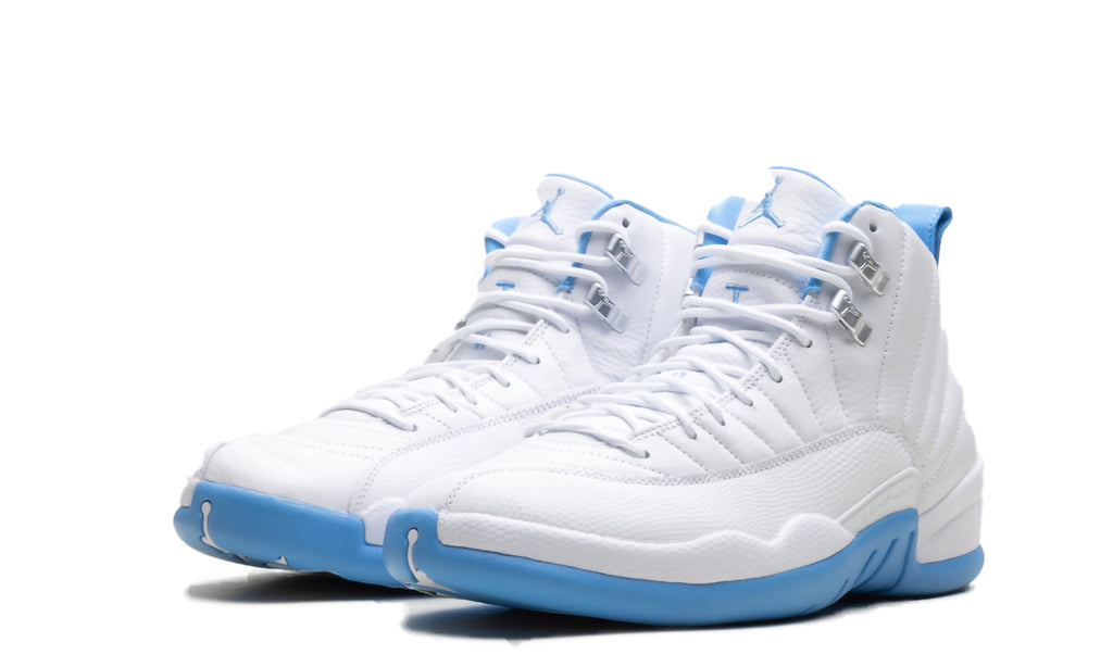 Air Jordan 12 Retro Sneakers - White/Light Blue with Silver Details