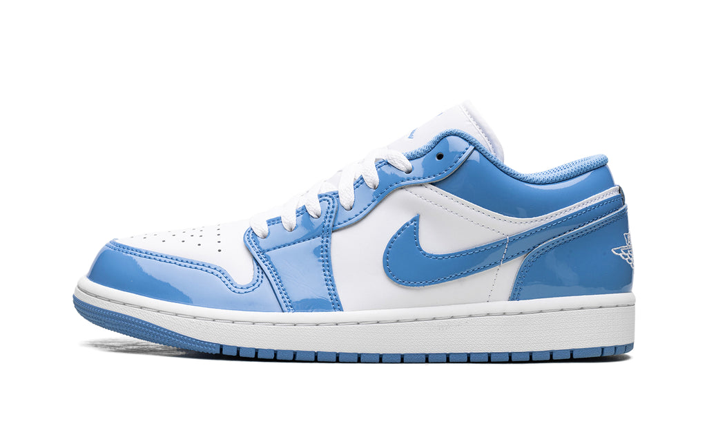 Air Jordan 1 Low Sneakers - White and Sky Blue with Glossy Overlays