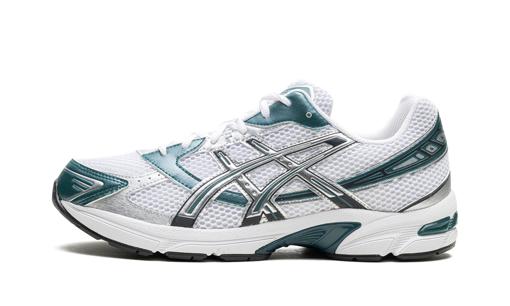 ASICS GEL-1130 Sneakers – White Mesh, Metallic Silver Overlays & Deep Teal Accents