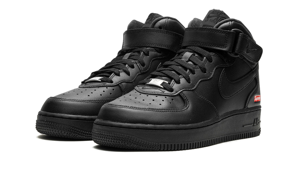 Supreme x Nike Air Force 1 Mid Sneakers - Black with Red Box Logo