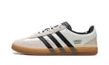 adidas Gazelle Indoor Sneakers - White & Black with Benito Branding and Gum Sole