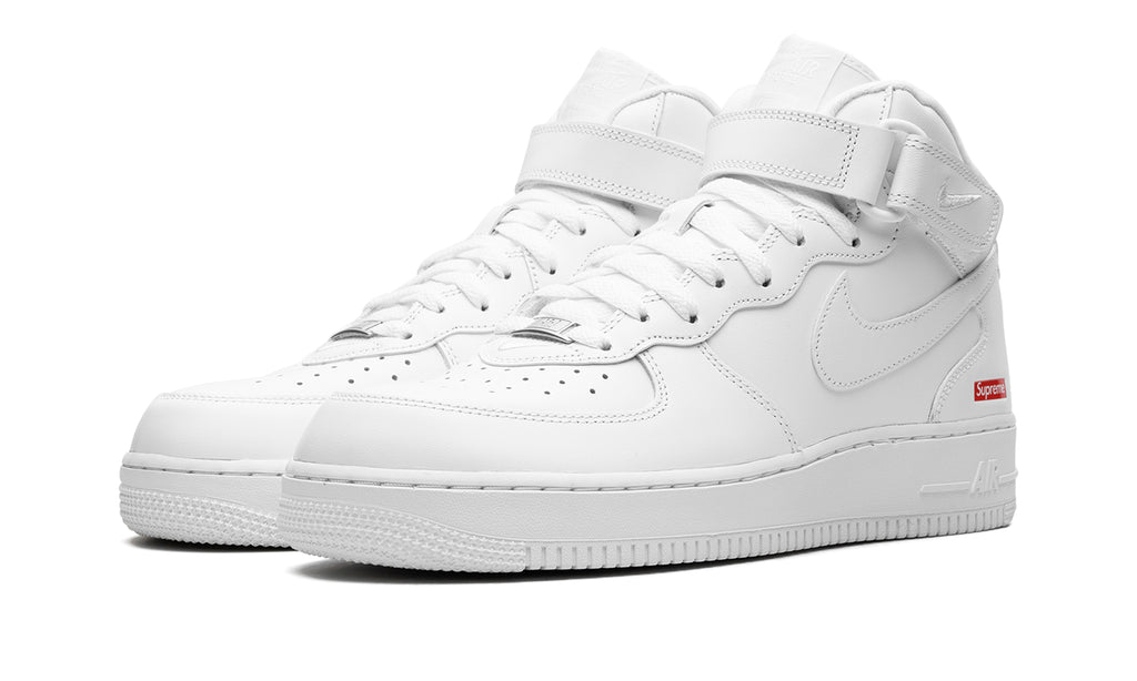 Nike Air Force 1 Mid Sneakers - White with Red Supreme Logo Detail