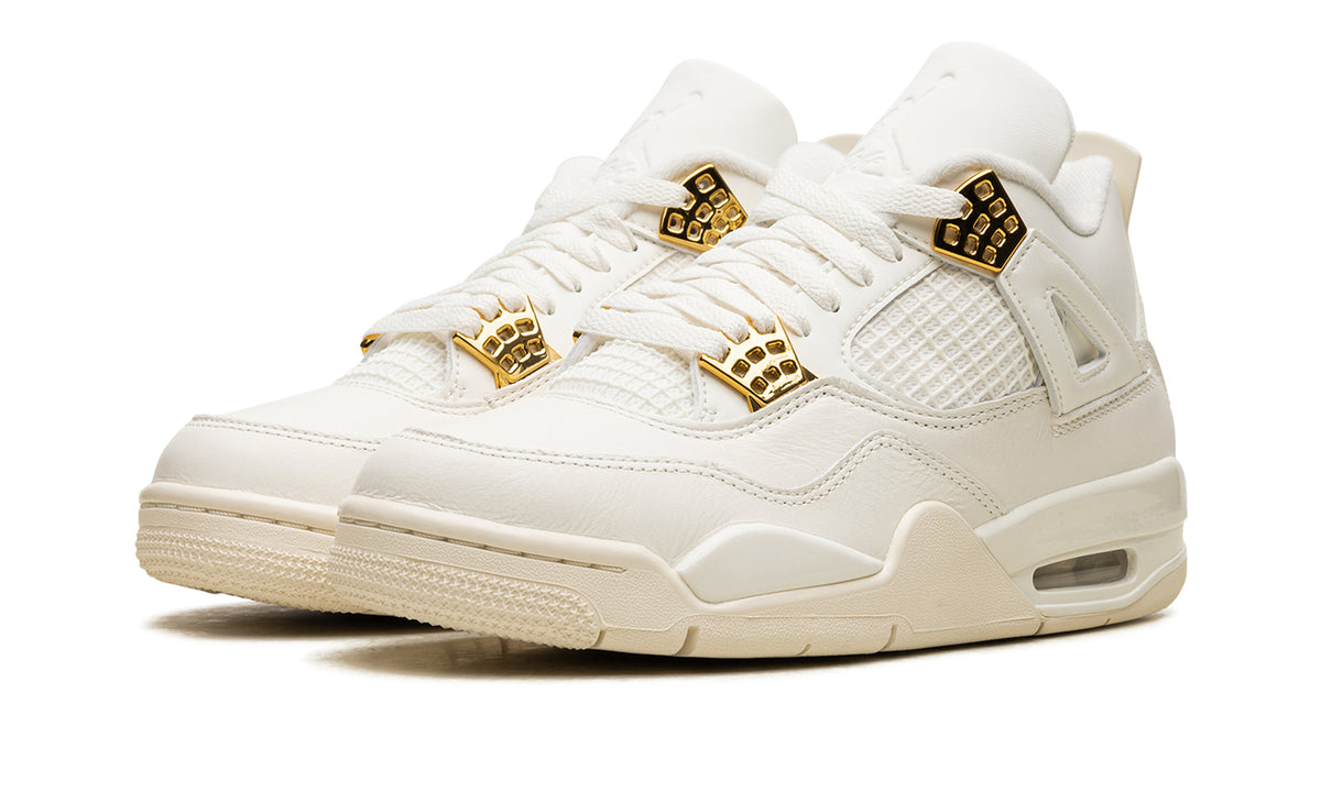 Air Jordan 4 Retro Sneakers - White & Cream with Metallic Gold Eyelets