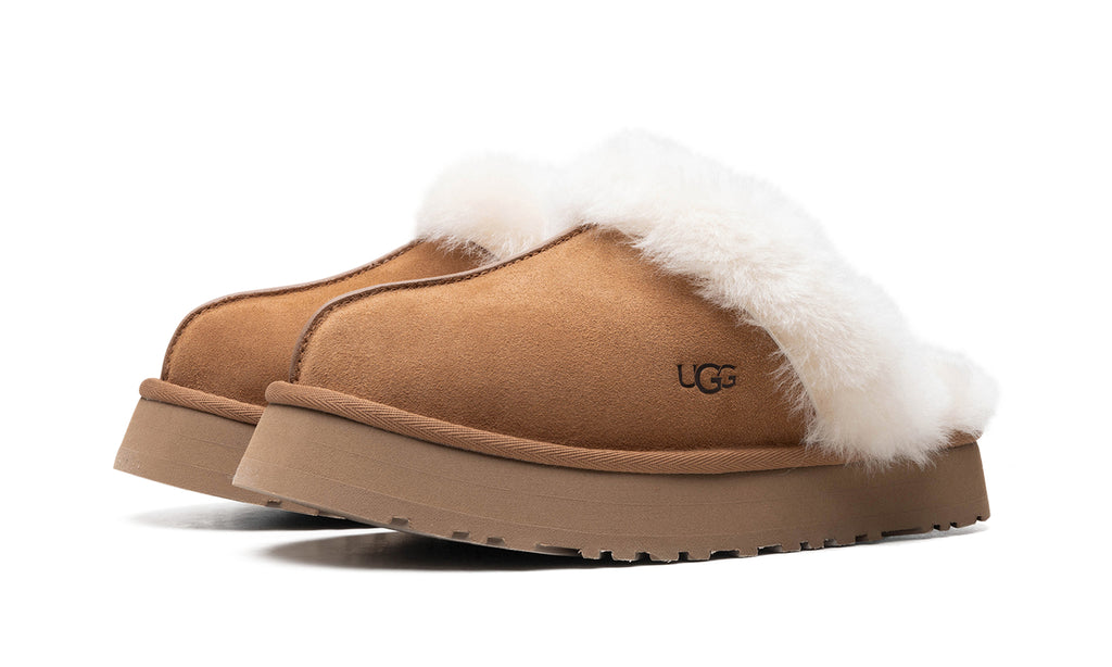 UGG Disquette Platform Slippers - Chestnut Brown with Cream Trim
