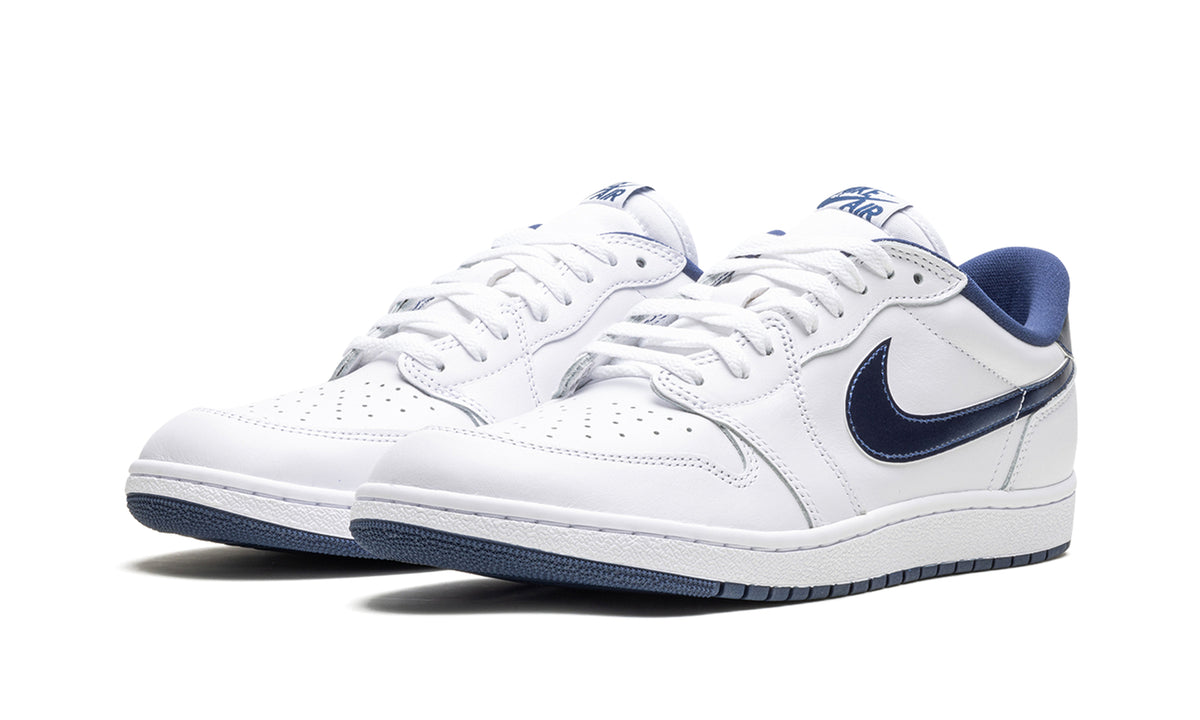 Air Jordan 1 Low '85 Sneakers - White and Navy with Glossy Swooshes