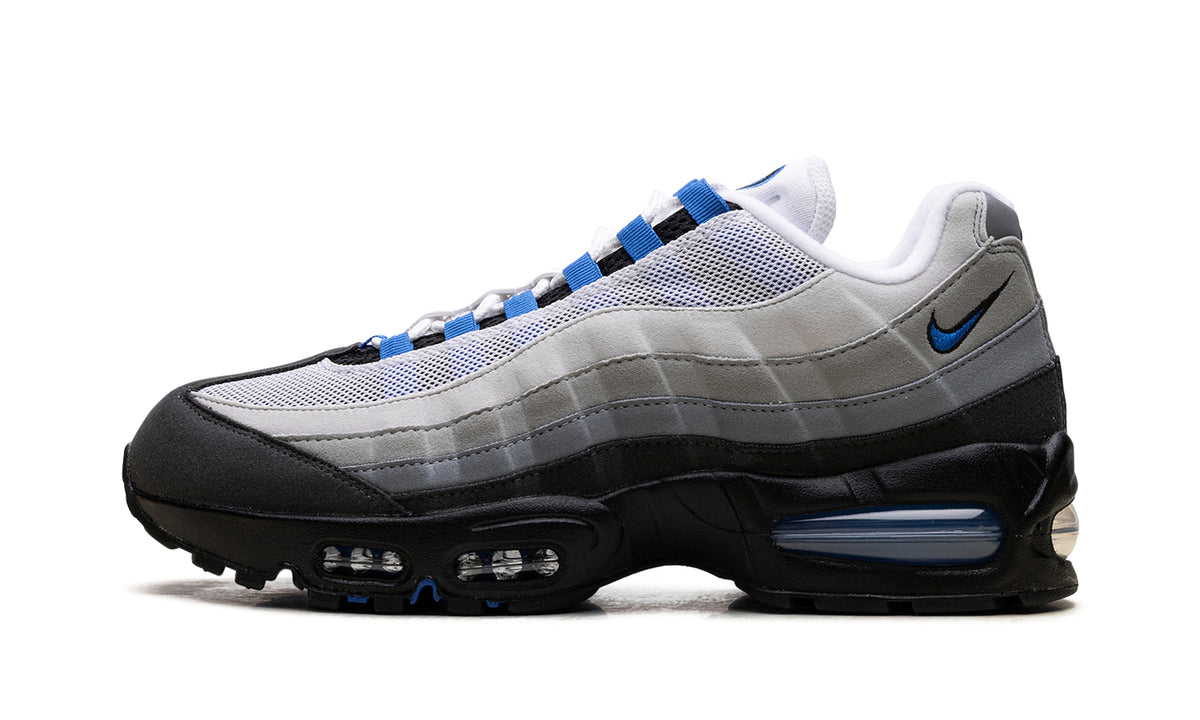 Nike Air Max 95 Sneakers - Gray Gradient and Black with Blue Accents