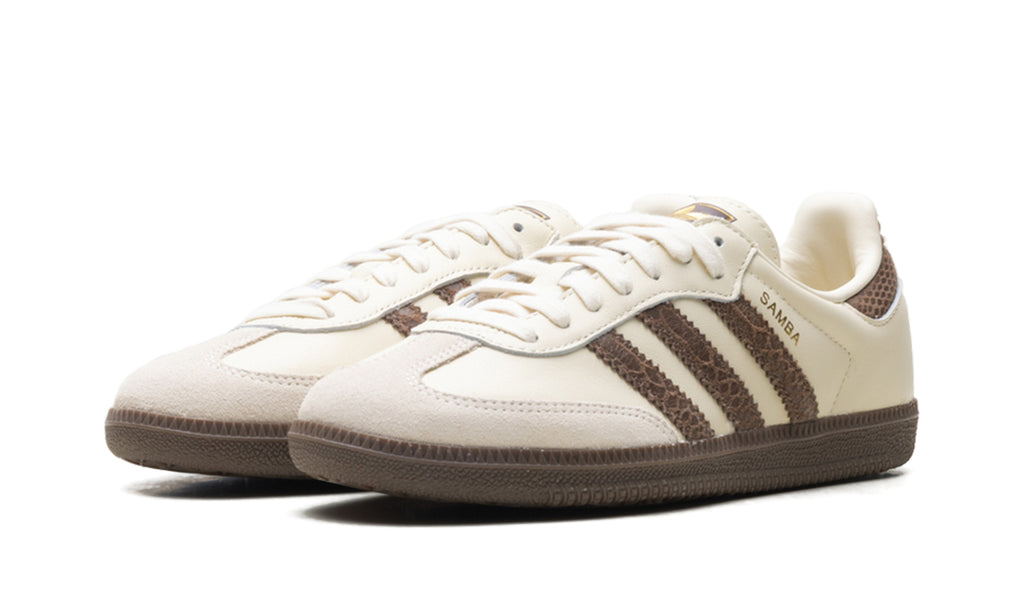 adidas Samba OG Sneakers - Cream & Brown with Reptile-Textured Stripes