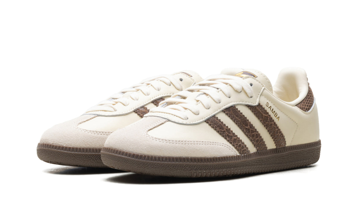 adidas Samba OG Sneakers - Cream & Brown with Reptile-Textured Stripes