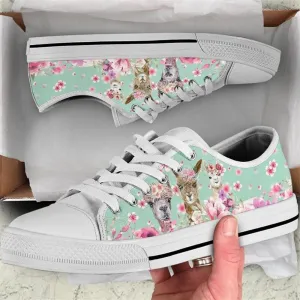 Alpaca Flower Watercolor Low Top Shoes, Animal Print Canvas Shoes, Print On Canvas Shoes