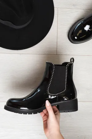 Black Patent Stud Trim Chelsea Boots - Spencer