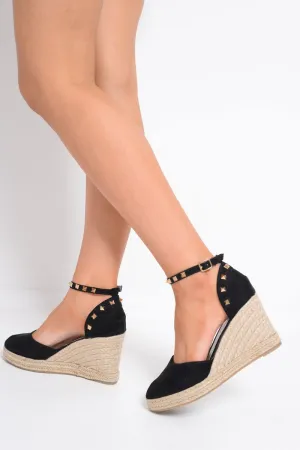 Black Studded Espadrille Wedges - Margerie