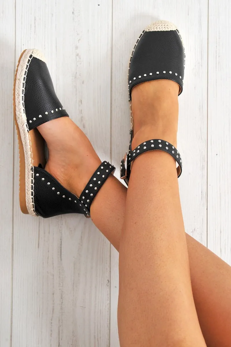 Black Studded Espadrilles Sandals - Robin