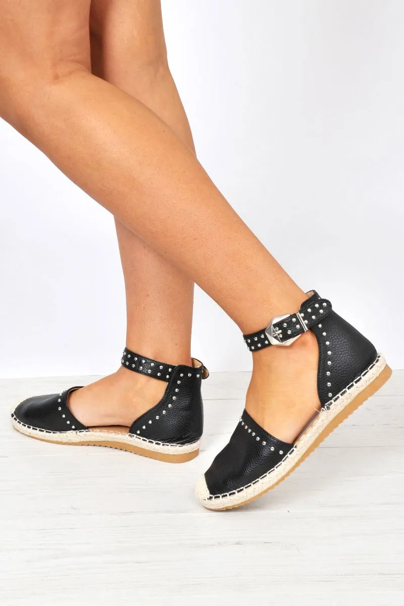 Black Studded Espadrilles Sandals - Robin