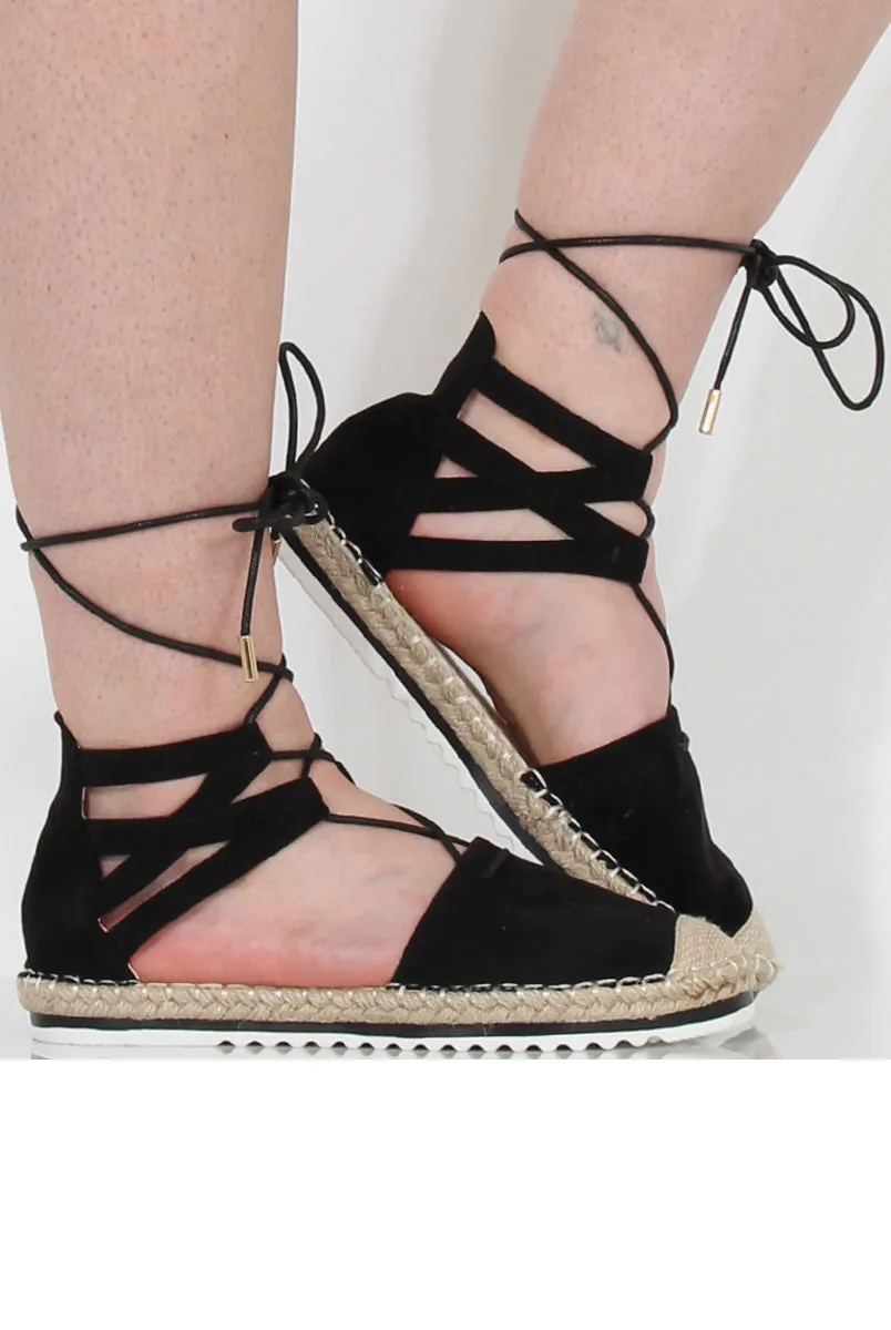 Black Suede Lace Up Espadrilles - Marisa