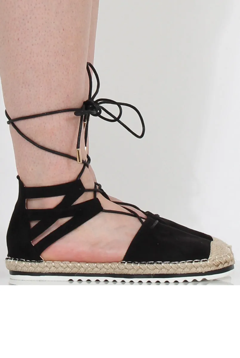 Black Suede Lace Up Espadrilles - Marisa